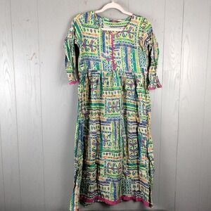 Indian‎ Dress Kurta Womens L (fits US Small) Hippie Kaftan Boho Colorful Ethnic